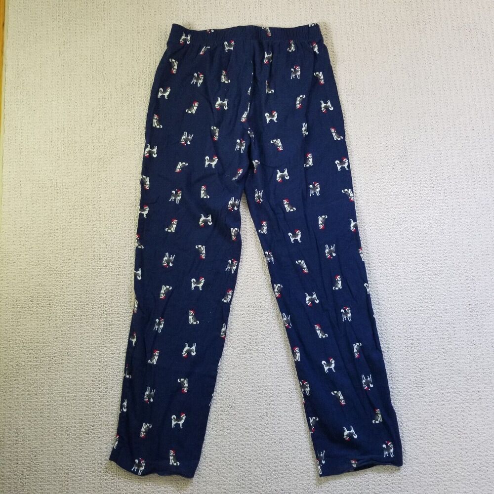 Gap Body Holiday Husky Dog Santa Pajama Flannel Pants Bottoms Unisex Size Medium